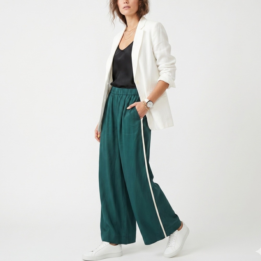 TWP Trish Wescoat Pound Hudson St‎ Pant XL Emerald Green Linen Blend Wide Leg